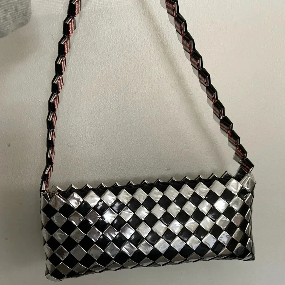 Mexican Candy Wrapper Handmade Zip top Shoulder Bag Purse Black and Silver